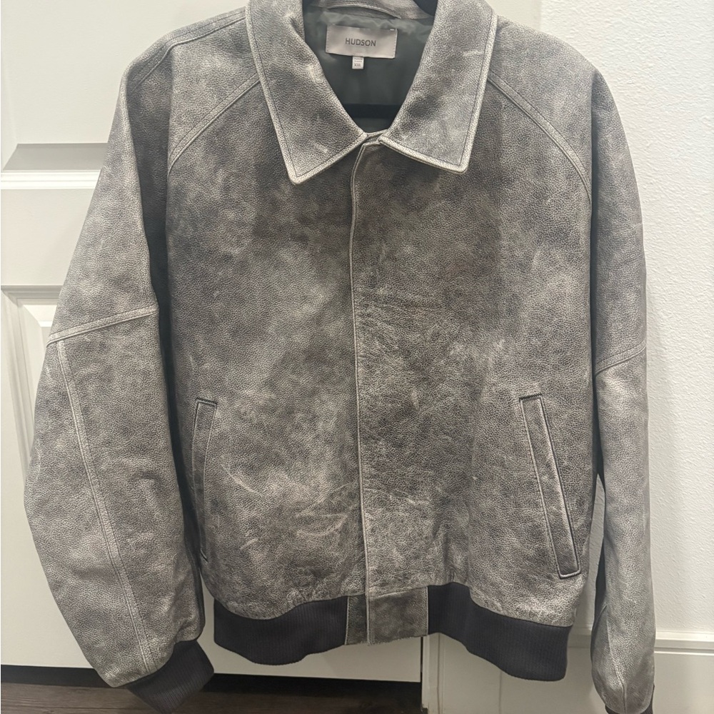 Hudson Jeans Men's Distressed Gray Bomber Jacket